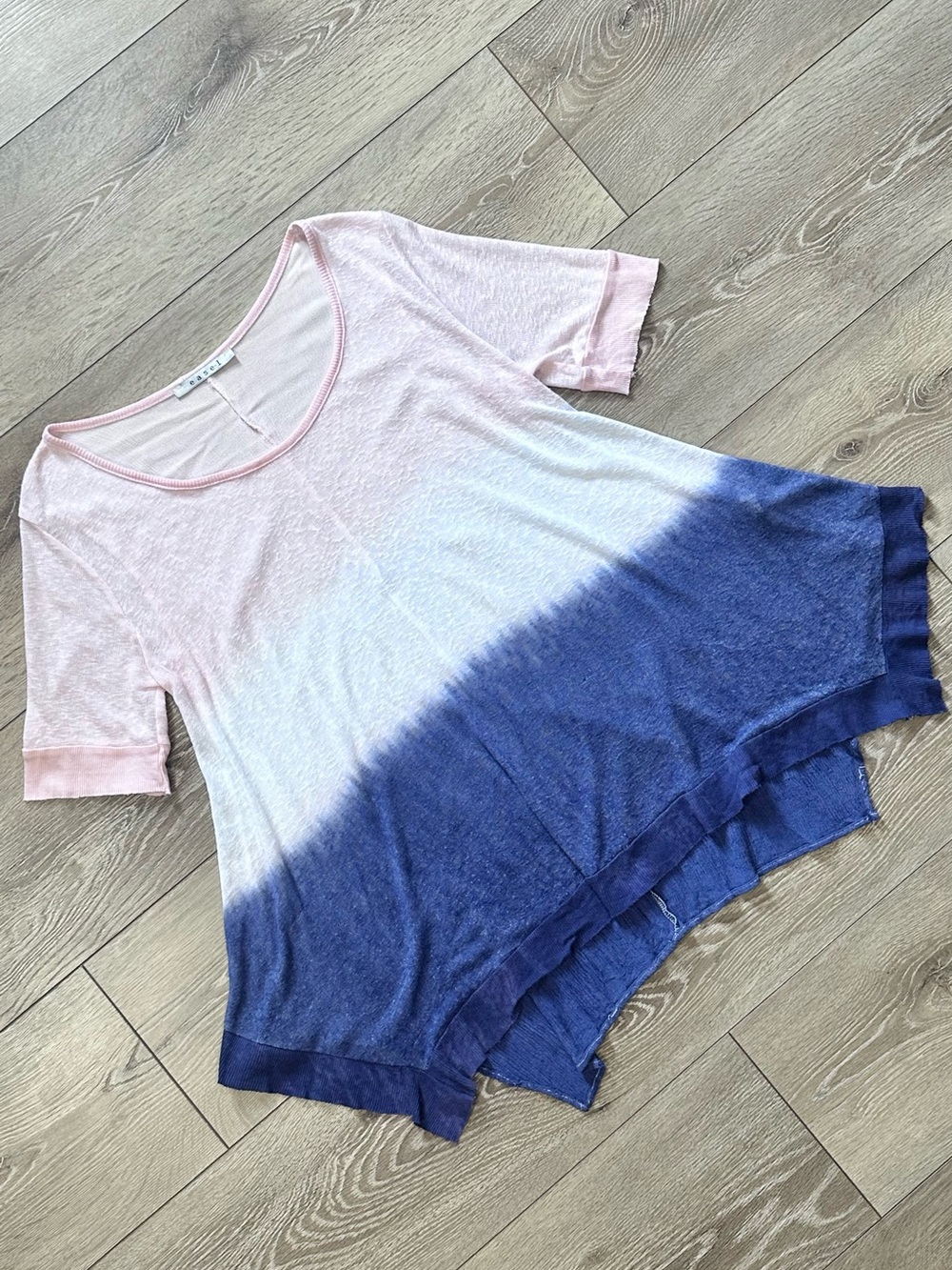 Easel Ombre Dip Dye Sharkbite Hem Tunic Top Oversized Rayon Slub Knit - Picture 2 of 10